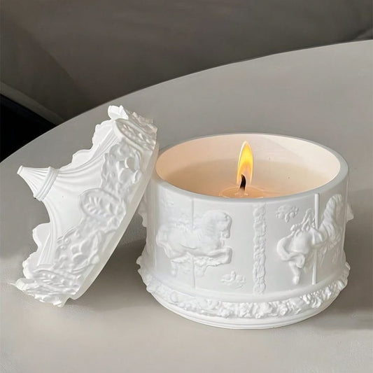 White Embossed Jar Candle – Regal Luxury Handcrafted Décor