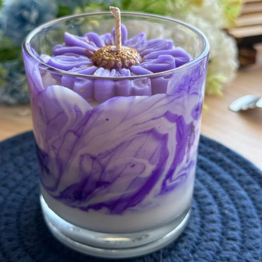 Marbled Purple Bloom jar Candle – Handcrafted Floral Luxury in Glass