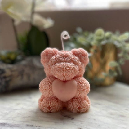 Teddy Heart Candle – Handcrafted Love in Wax